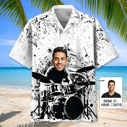 Funny Drum Black White Custom Photo Hawaiian Shirt