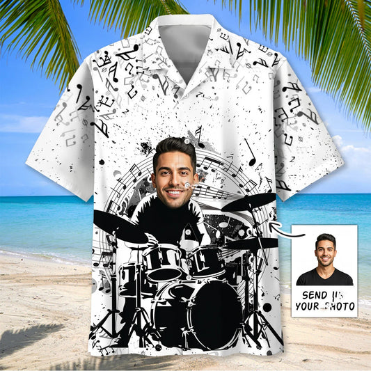 Funny Drum Black White Custom Photo Hawaiian Shirt