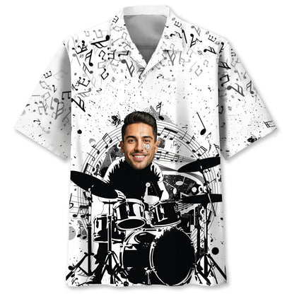 Funny Drum Black White Custom Photo Hawaiian Shirt