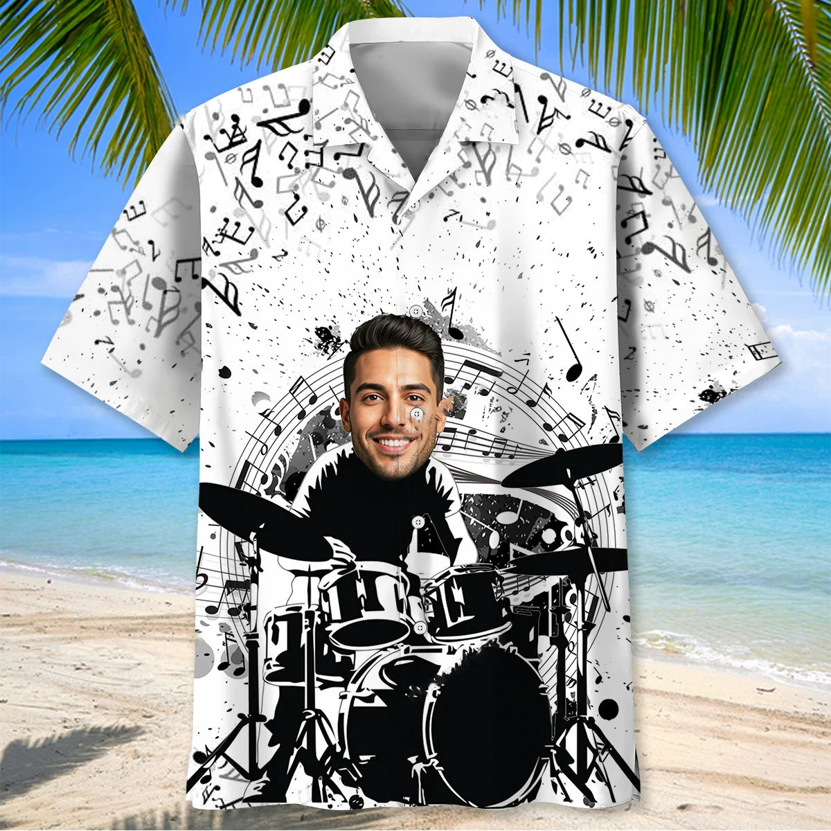 Funny Drum Black White Custom Photo Hawaiian Shirt
