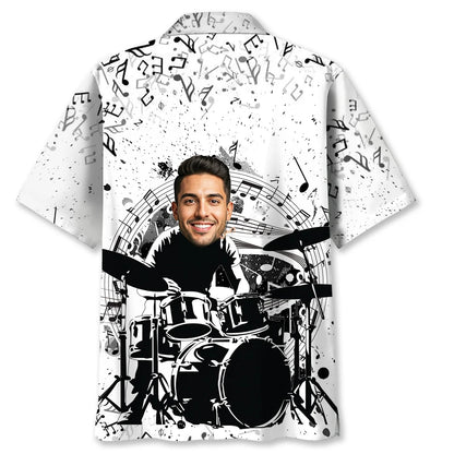 Funny Drum Black White Custom Photo Hawaiian Shirt