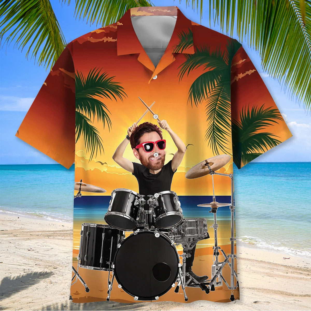 Funny Drummer Custom Face Hawaiian Shirt
