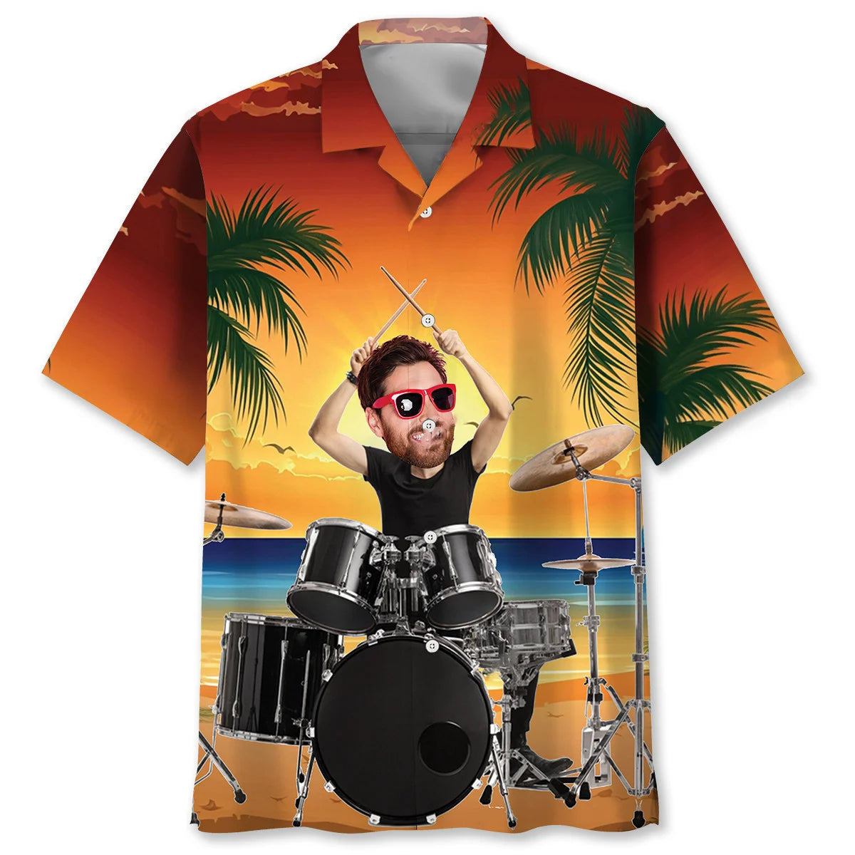Funny Drummer Custom Face Hawaiian Shirt