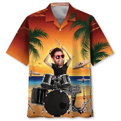 Funny Drummer Custom Face Hawaiian Shirt