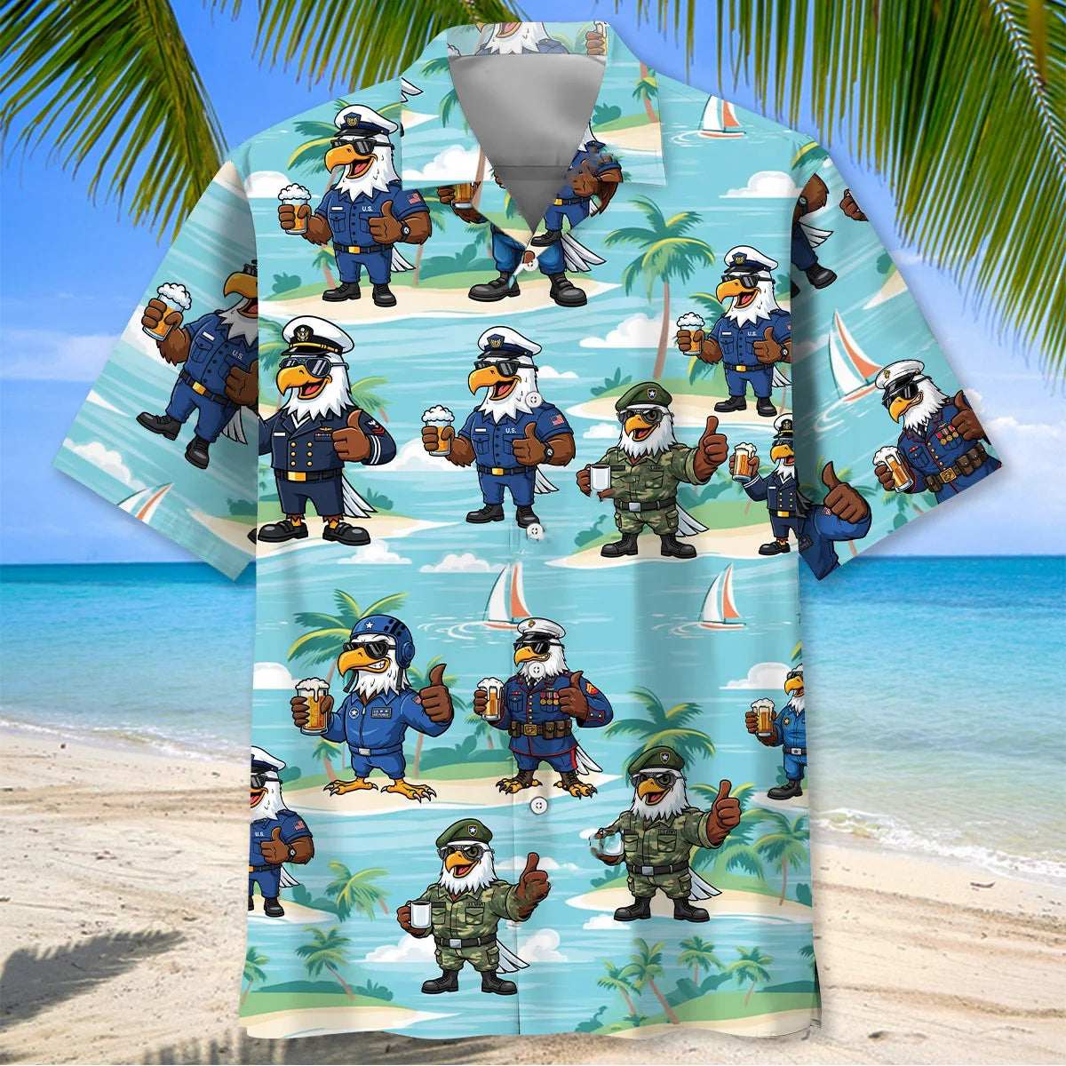 Funny Eagle Military Hawaiian Shirt