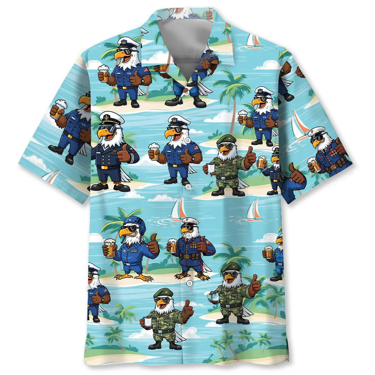 Funny Eagle Military Hawaiian Shirt