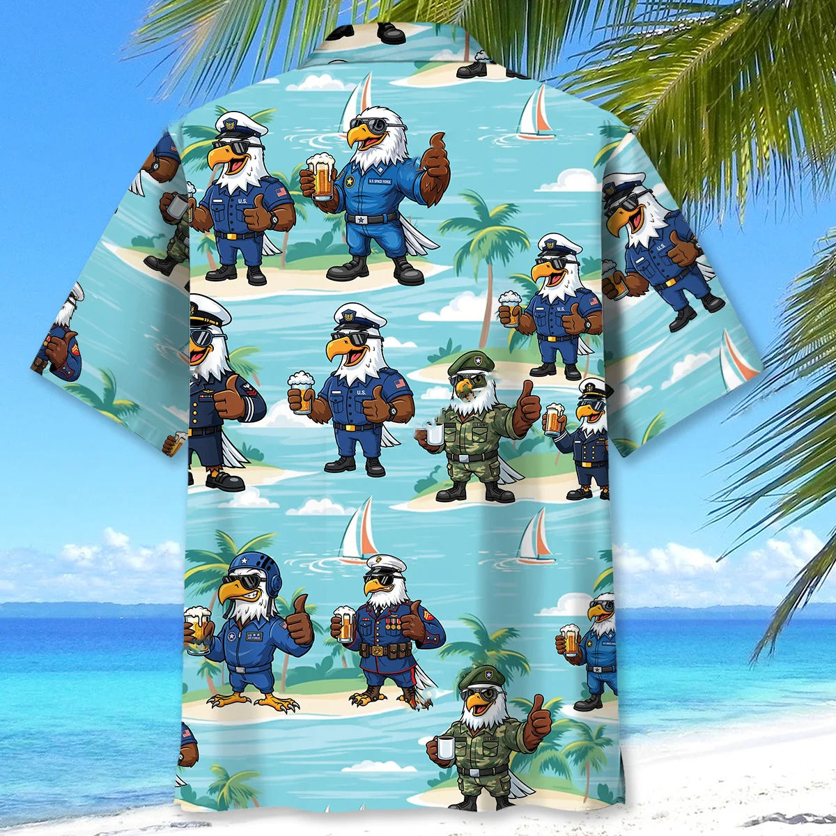 Funny Eagle Military Hawaiian Shirt