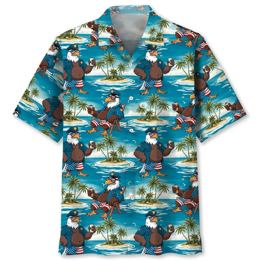 Funny Eagle Police Vacation Hawaiian Shirt - S - hawaiian shirt