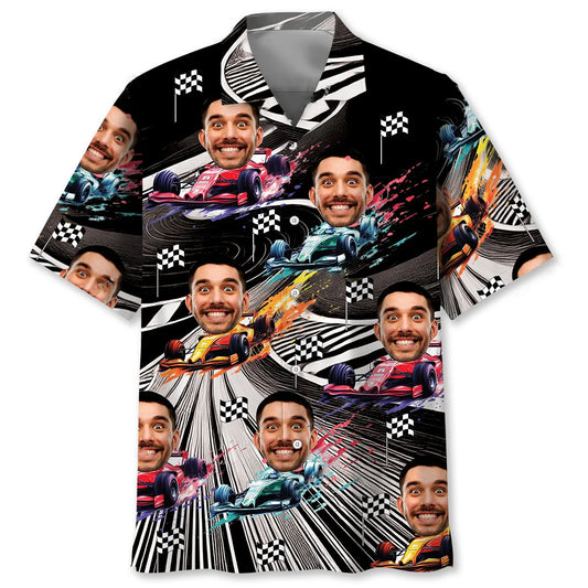 Funny F1 Racing Car Race Track Custom Photo Hawaiian Shirt