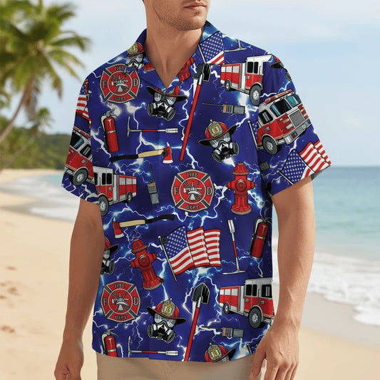 Funny Firefighter Blue Hawaiian Shirt - S - hawaiian shirt