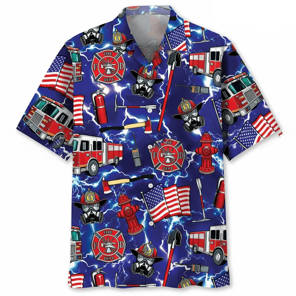 Funny Firefighter Blue Hawaiian Shirt