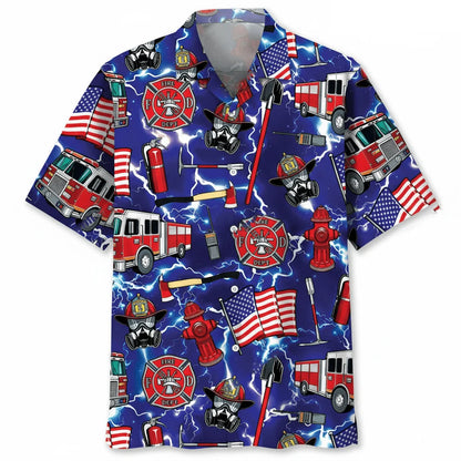 Funny Firefighter Blue Hawaiian Shirt