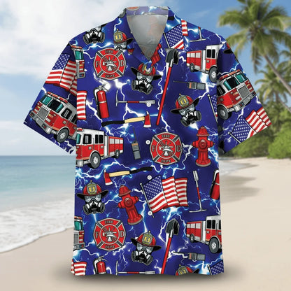 Funny Firefighter Blue Hawaiian Shirt