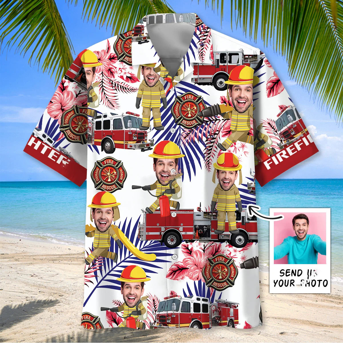 Funny Firefighter Nature Custom Face Hawaiian Shirt