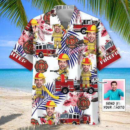 Funny Firefighter Nature Custom Face Hawaiian Shirt