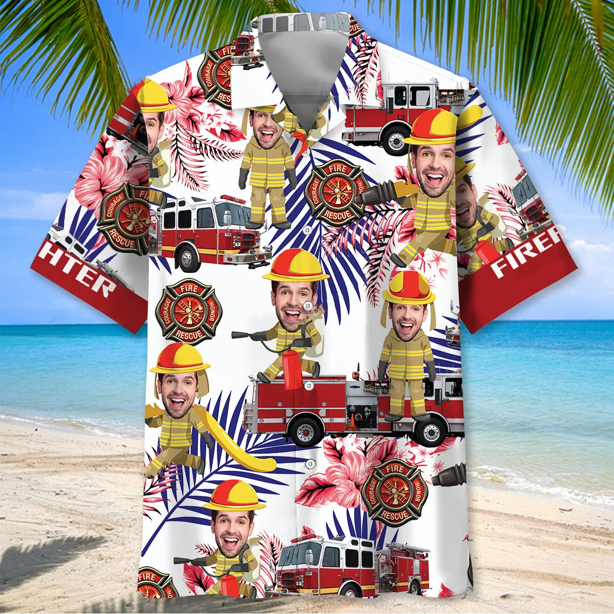 Funny Firefighter Nature Custom Face Hawaiian Shirt