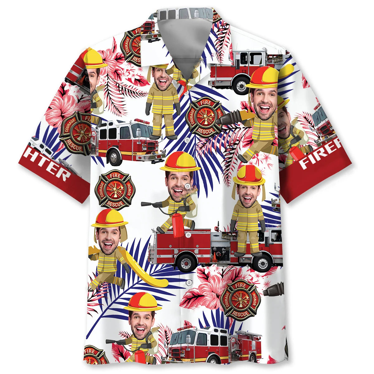 Funny Firefighter Nature Custom Face Hawaiian Shirt