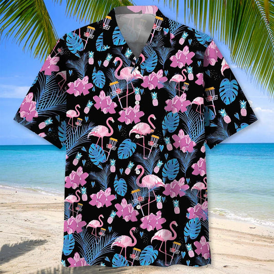 Funny Flamingo and Disc Golf Hawaiian Shirt - S - hawaiian shirt