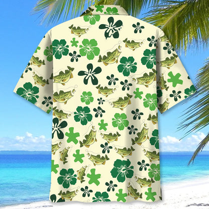 Funny Green Bass Fish Hibiscus Hawaiian Shirt