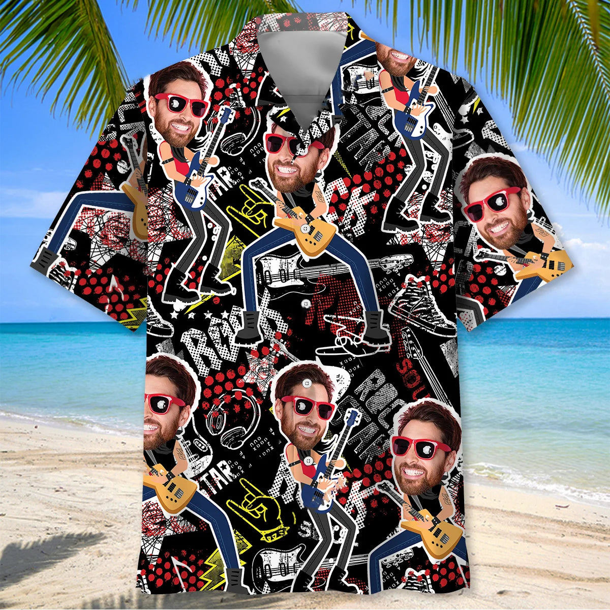 Funny Guitar Rock Custom Photo Hawaiian Shirt
