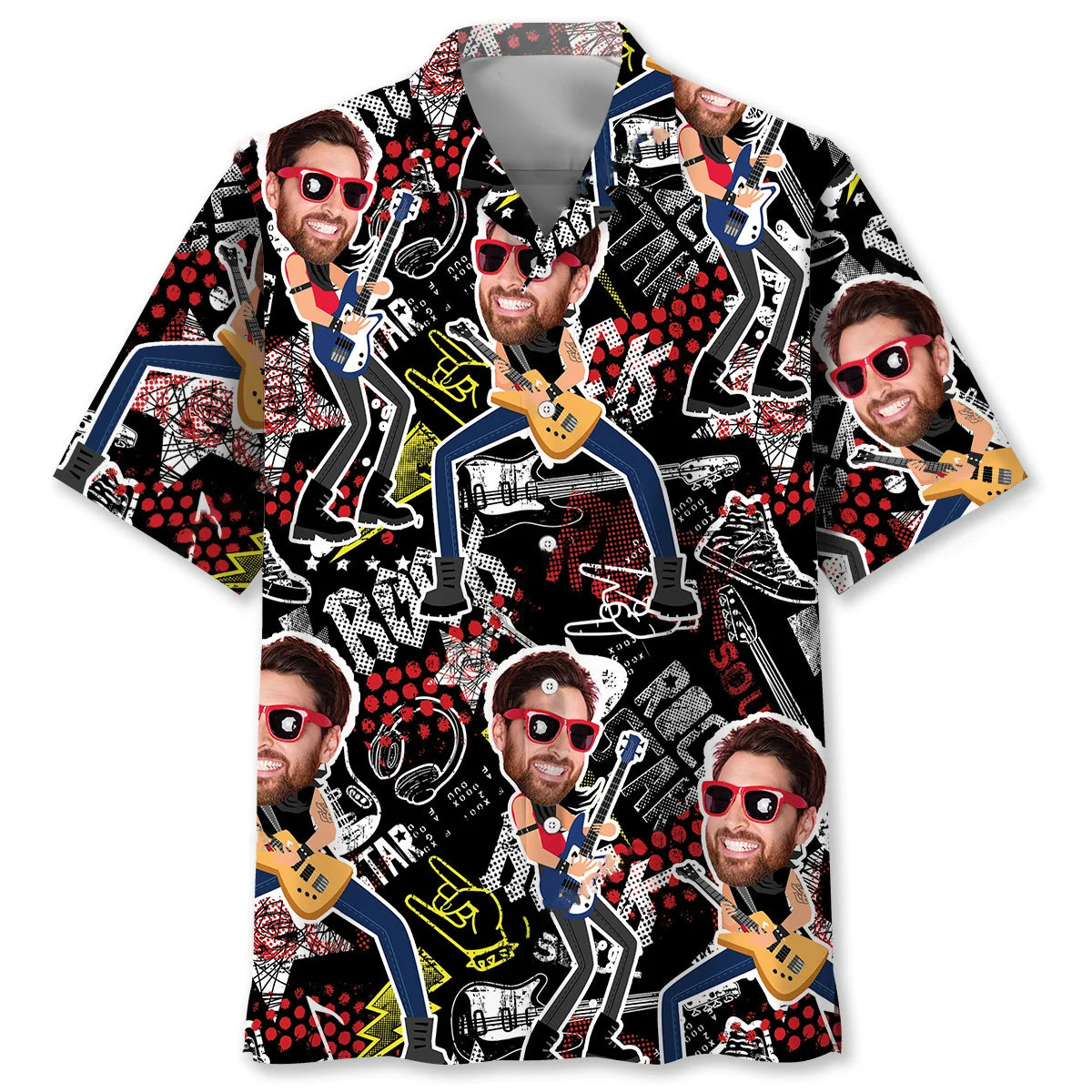 Funny Guitar Rock Custom Photo Hawaiian Shirt