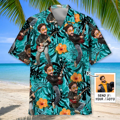 Funny Guitar Tropical Custom Photo Hawaiian Shirt