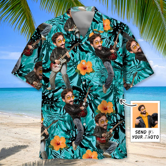 Funny Guitar Tropical Custom Photo Hawaiian Shirt