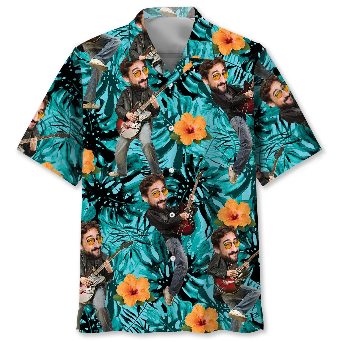 Funny Guitar Tropical Custom Photo Hawaiian Shirt