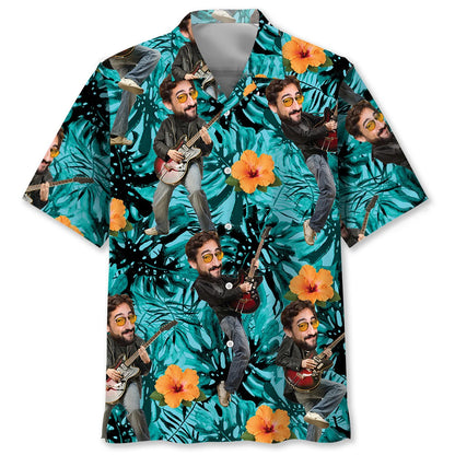 Funny Guitar Tropical Custom Photo Hawaiian Shirt