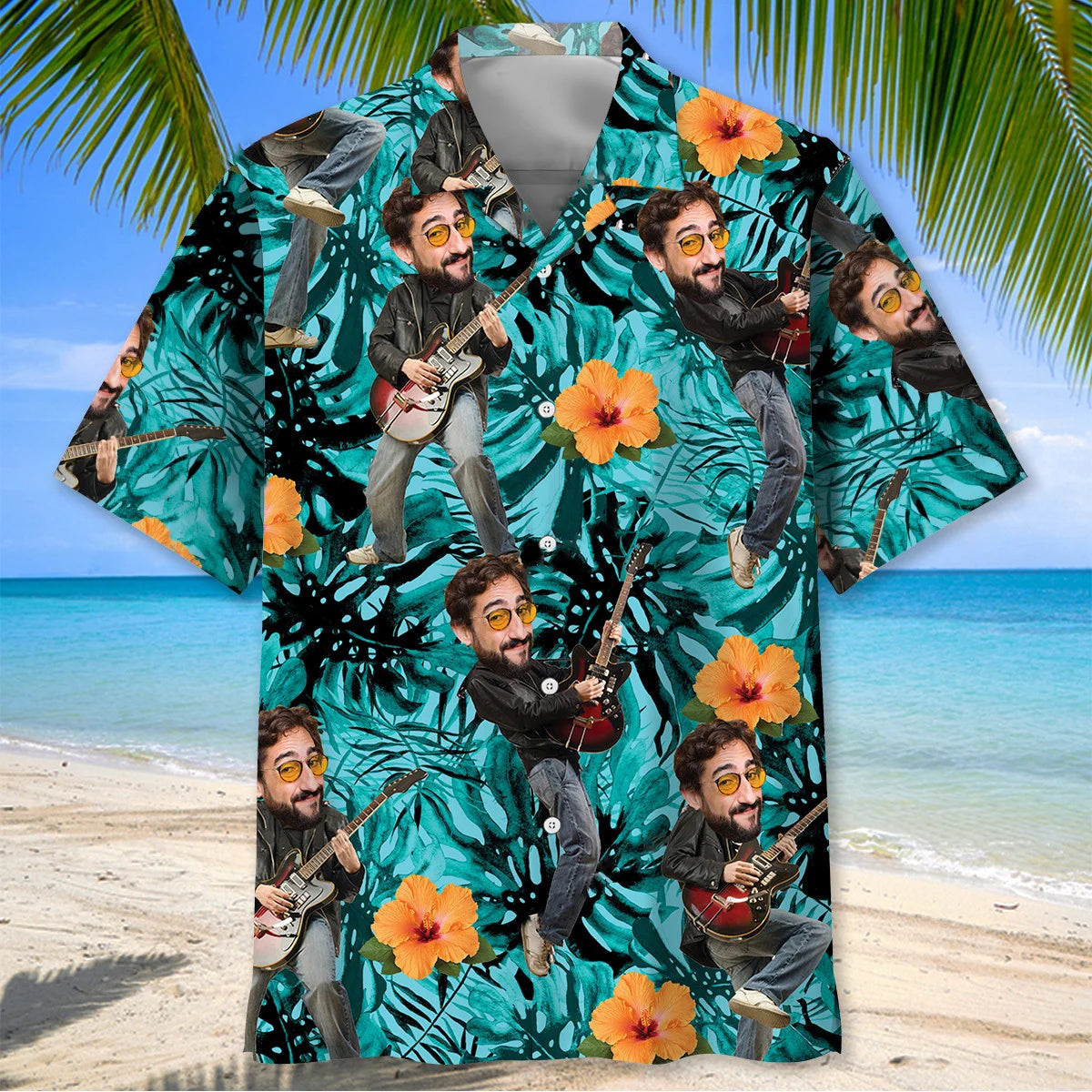 Funny Guitar Tropical Custom Photo Hawaiian Shirt
