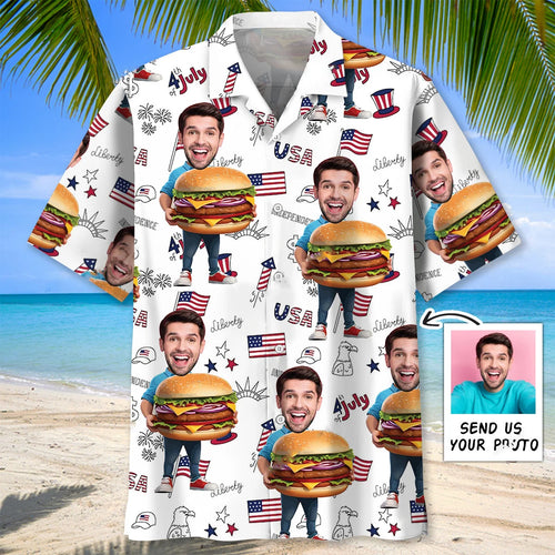 Funny Hamburger Man Custom Face Hawaiian Shirt - M - hawaiian shirt