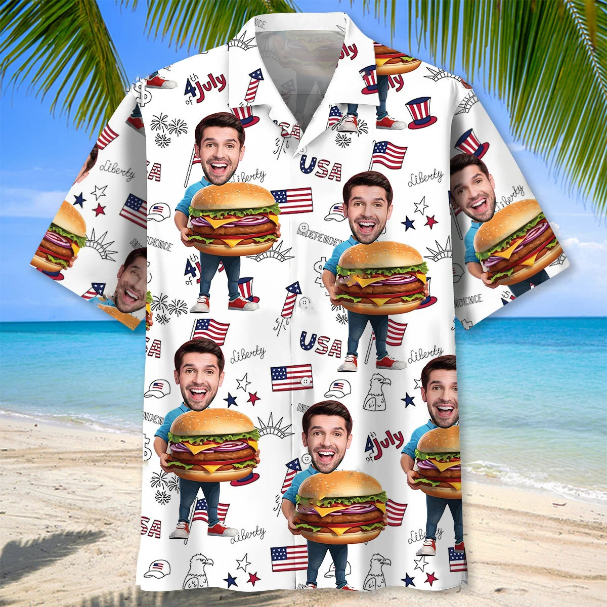 Funny Hamburger Man Custom Face Hawaiian Shirt