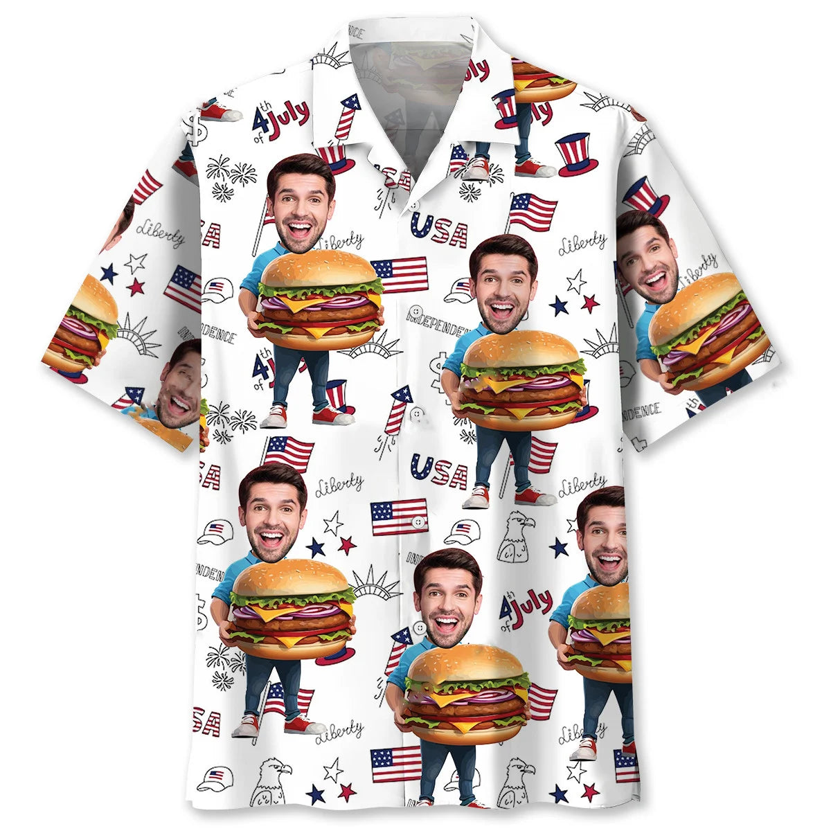 Funny Hamburger Man Custom Face Hawaiian Shirt