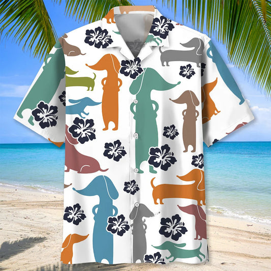 Funny Hibicus Dachshund Hawaiian Shirt - S - hawaiian shirt