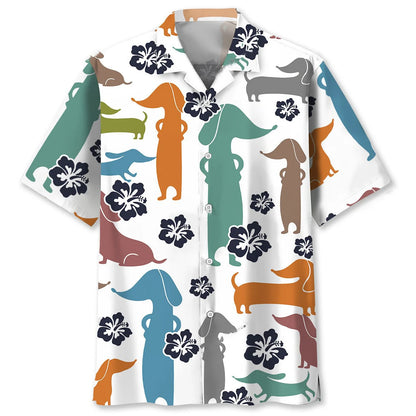 Funny Hibicus Dachshund Hawaiian Shirt