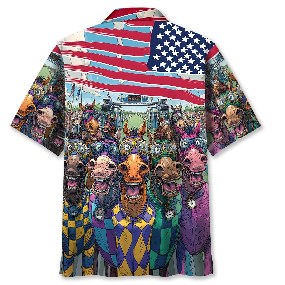 Funny Horse Racing American Flag Hawaiian Shirt