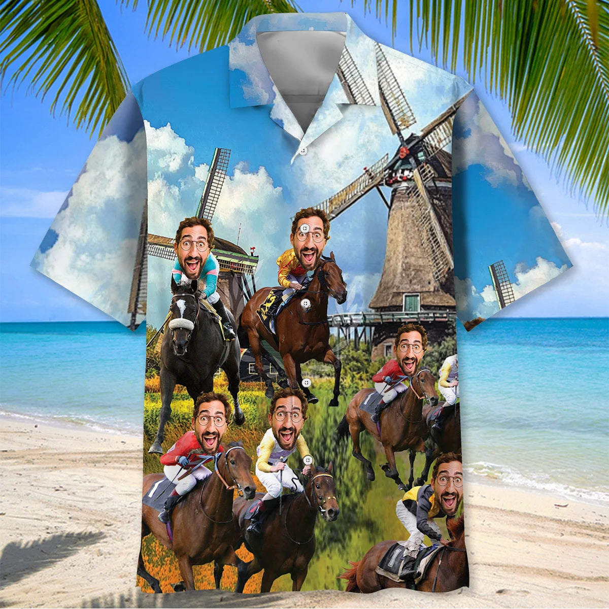 Funny Horse Racing Custom Face Hawaiian Shirt
