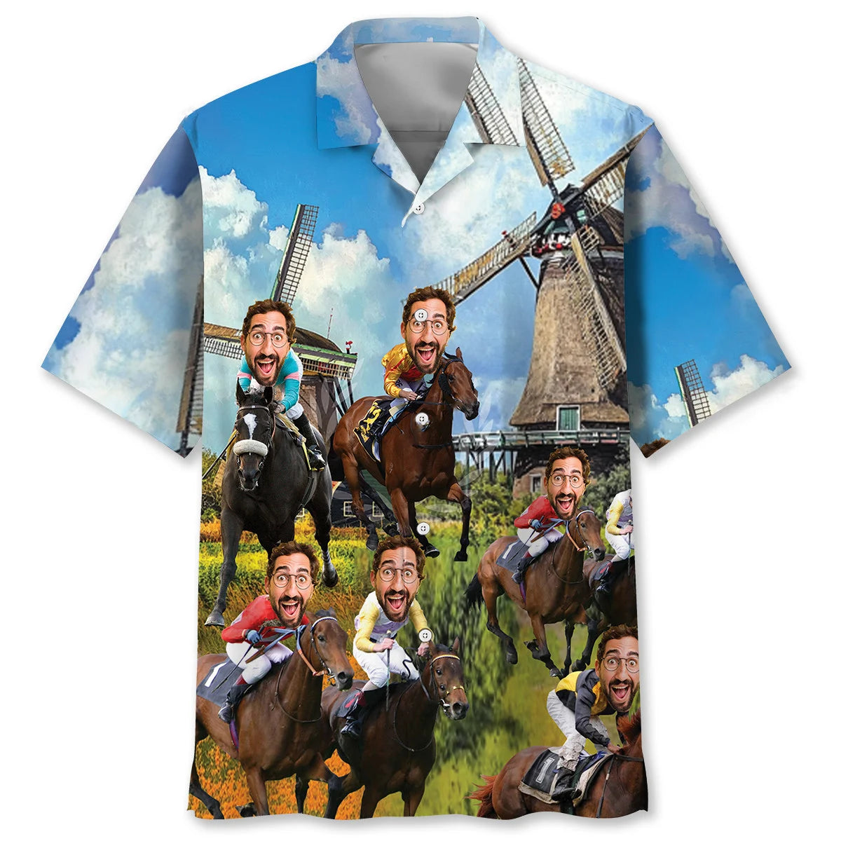 Funny Horse Racing Custom Face Hawaiian Shirt