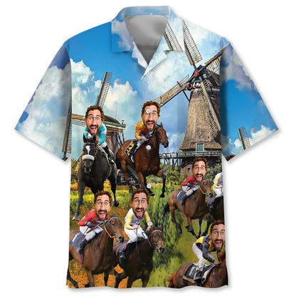 Funny Horse Racing Custom Face Hawaiian Shirt