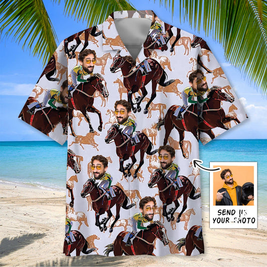 Funny Horse Racing Custom Photo Hawaiian Shirt