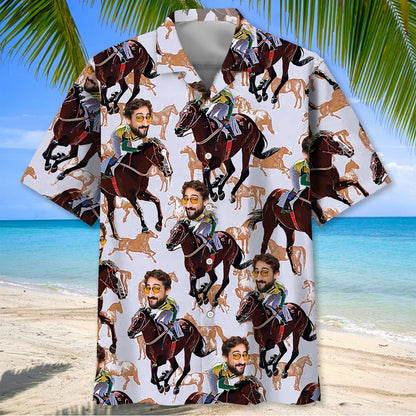 Funny Horse Racing Custom Photo Hawaiian Shirt