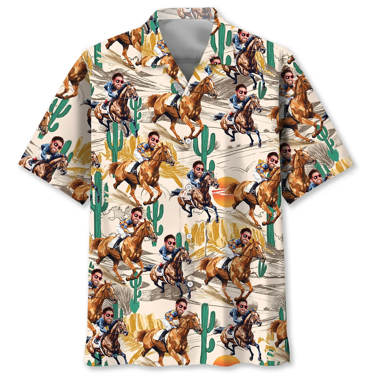 Funny Horse Racing Desert Custom Photo Hawaiian Shirt