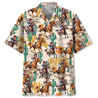 Funny Horse Racing Desert Custom Photo Hawaiian Shirt