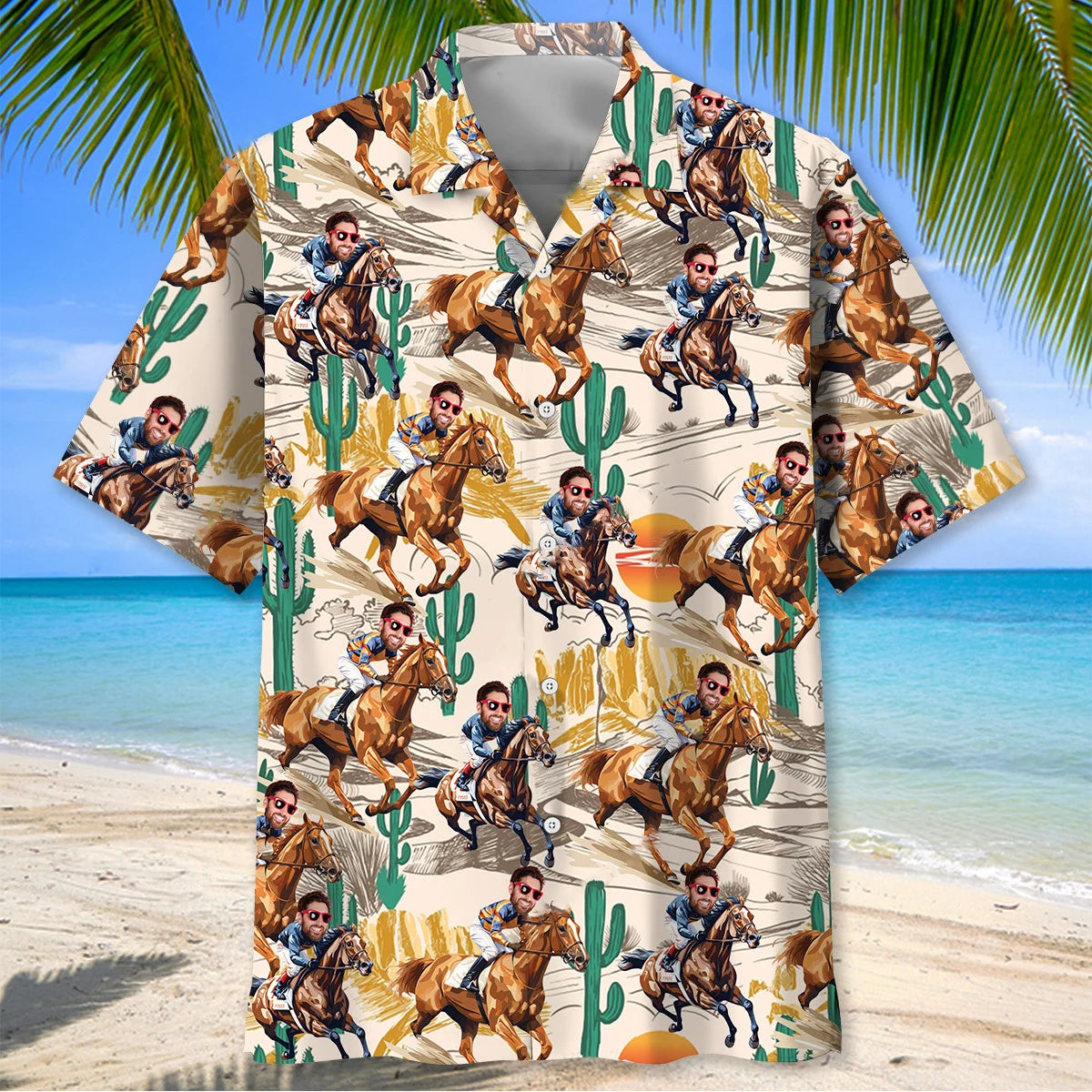 Funny Horse Racing Desert Custom Photo Hawaiian Shirt