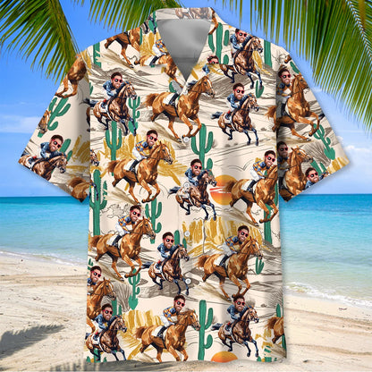 Funny Horse Racing Desert Custom Photo Hawaiian Shirt