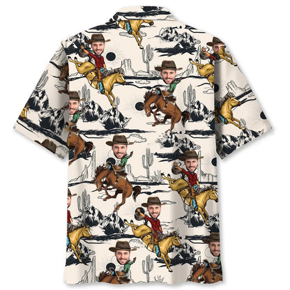 Funny Horse Rodeo Custom Photo Hawaiian Shirt