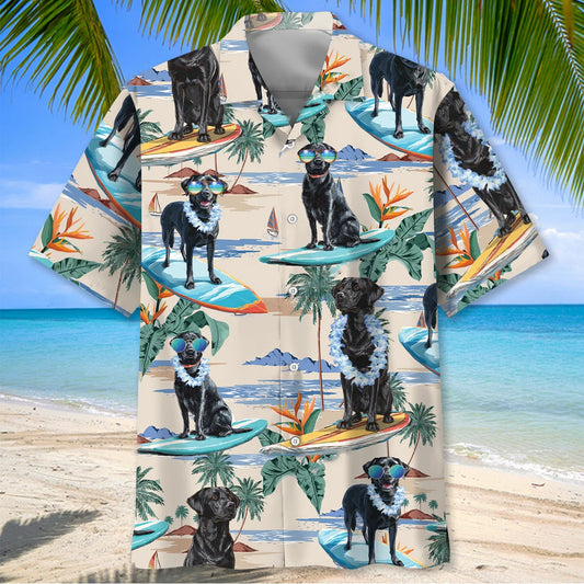 Funny Labrador Surfing on Beach Hawaiian Shirt - S - hawaiian shirt