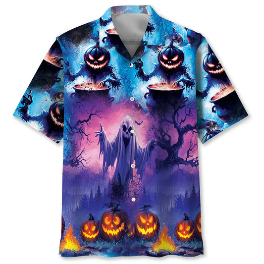 Funny Monster Pumpkins Camping Hawaiian Shirt - S - hawaiian shirt