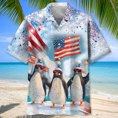 Funny Penguin Happy 4th July Hawaiian Shirt