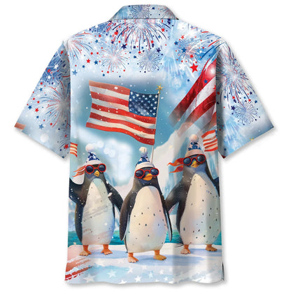 Funny Penguin Happy 4th July Hawaiian Shirt